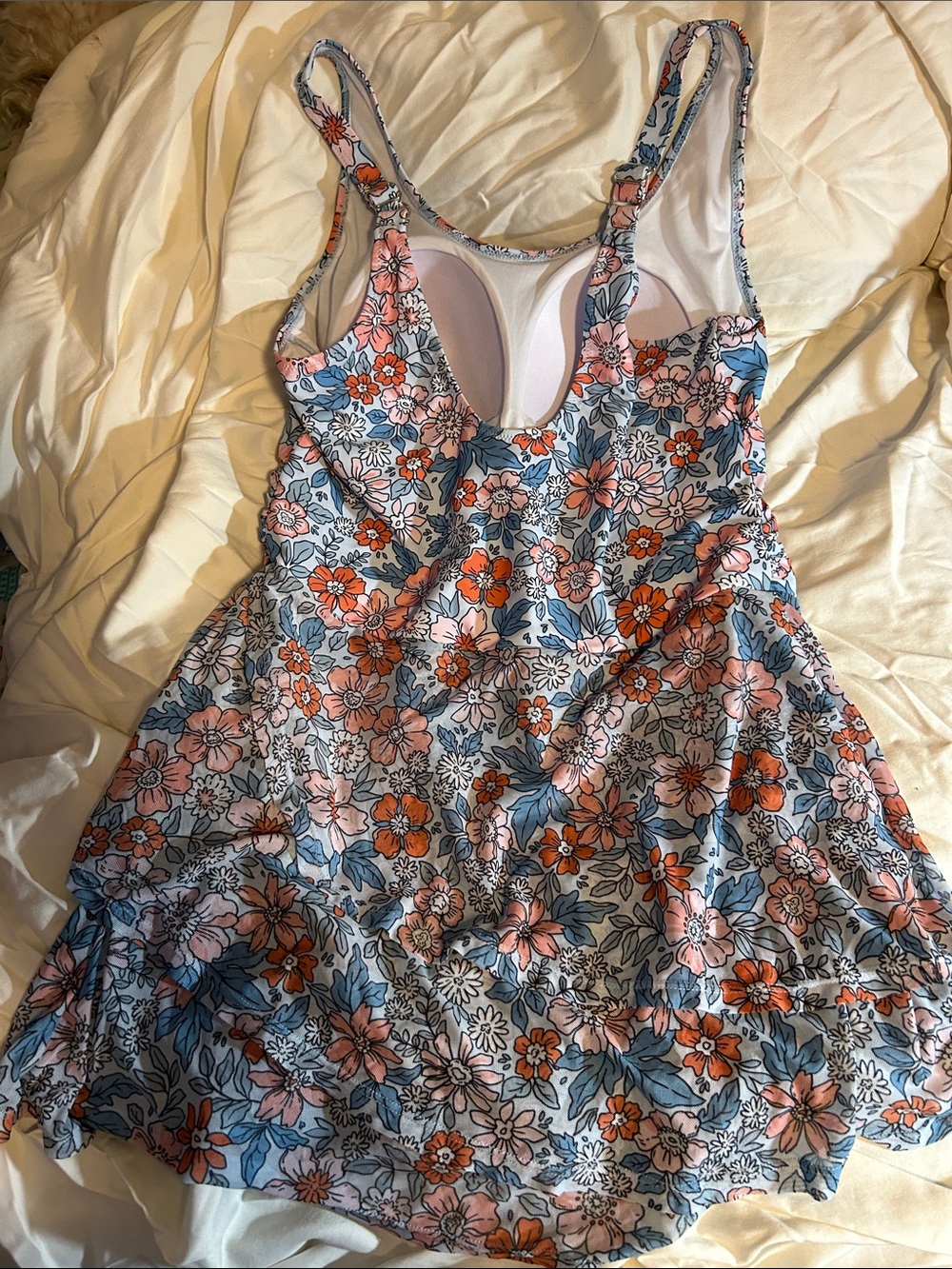 CiCiBird NWT Blue Floral Scoop Neck One-Piece Swimdress W/3 Layer Skirt, XL - Picture 5 of 8